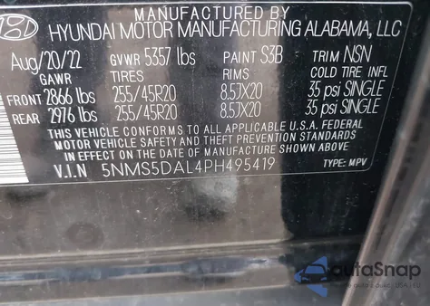 2023 Hyundai Santa Fe Calligraphy из США, поврежденный, VIN 5NMS5DAL4PH495419